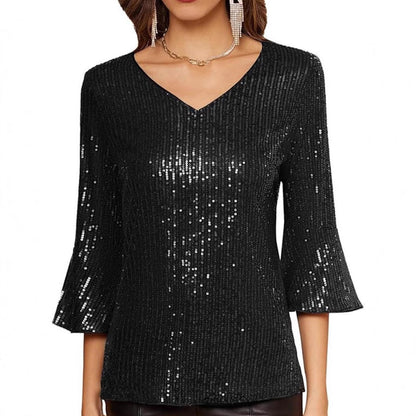 Damen Strickoberteil V-Ausschnitt Glitzernd Norvielle