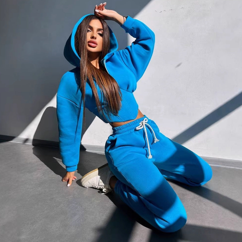 Damen Sportoutfit Cropped Jacke Jogginghose