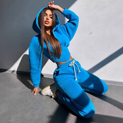 Damen Sportoutfit Cropped Jacke Jogginghose