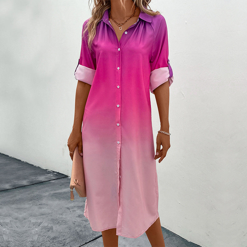 Damen Hemdkleid Midi mit Farbverlauf Norvielle