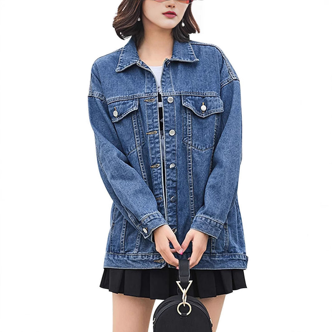 Damen Oversized Denimjacke Dekorative Druckknöpfe