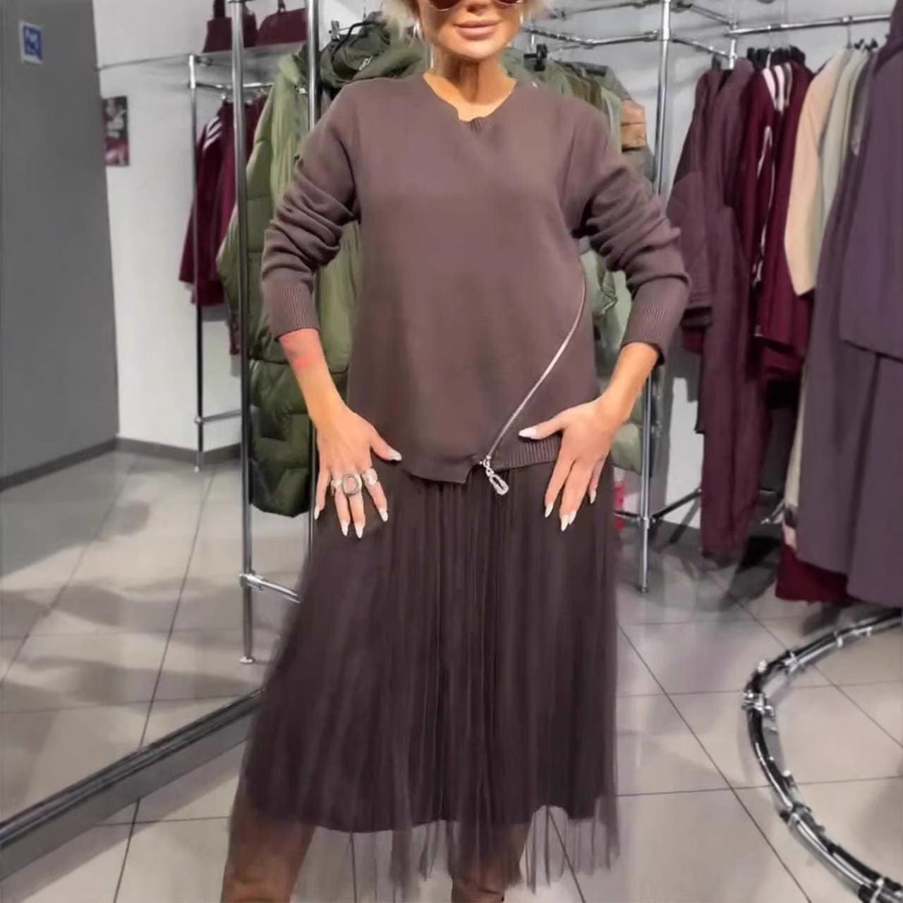 Damen Asymmetrischer Pullover mit Drapierung Norvielle - Norvielle