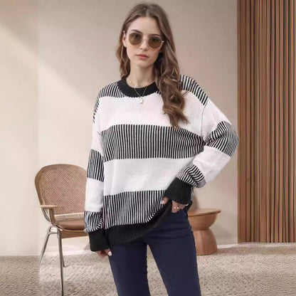 Damen Strickpullover Breite Streifen Weit Norvielle
