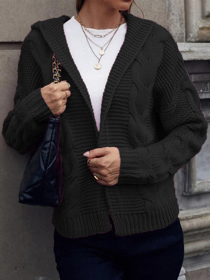 Damen Grobstrick-Cardigan mit Kapuze und Zopfmuster