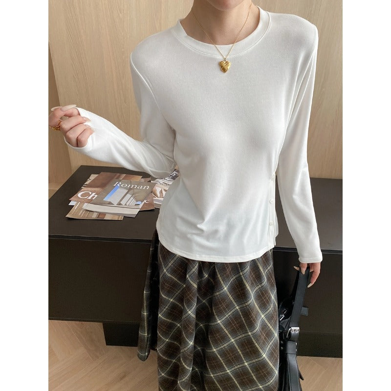 Damen Langarmshirt mit Knopfdetails Baumwolle Weiß