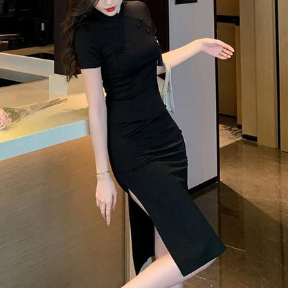 Damen Bodycon-Kleid Kurzärmelig Hochschlitz Norvielle