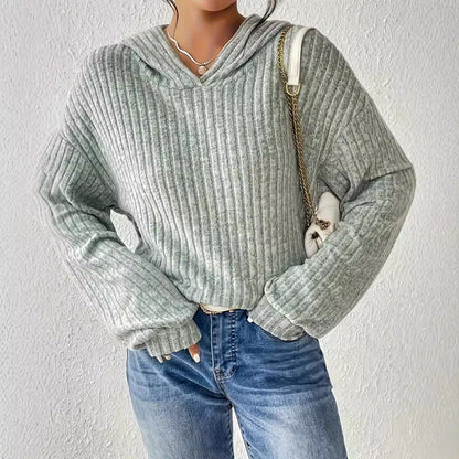 Damen Grobstrickpullover V-Ausschnitt Lässige Ärmel Norvielle