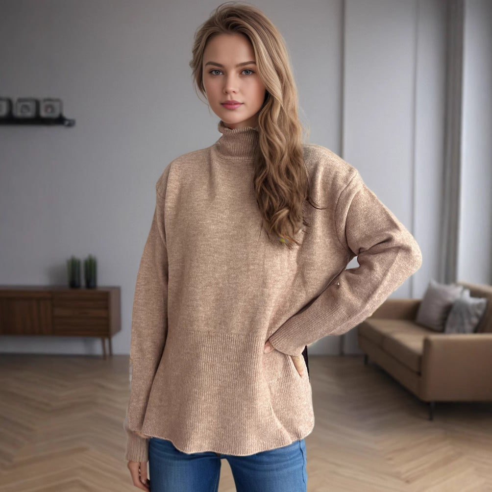 Damen Pullover Hochkragen Mit Seitentaschen Norvielle