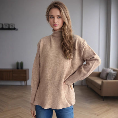 Damen Pullover Hochkragen Mit Seitentaschen Norvielle