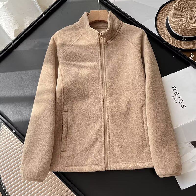 Damen Fleecejacke Hohler Kragen Kuschelig Grün Norvielle