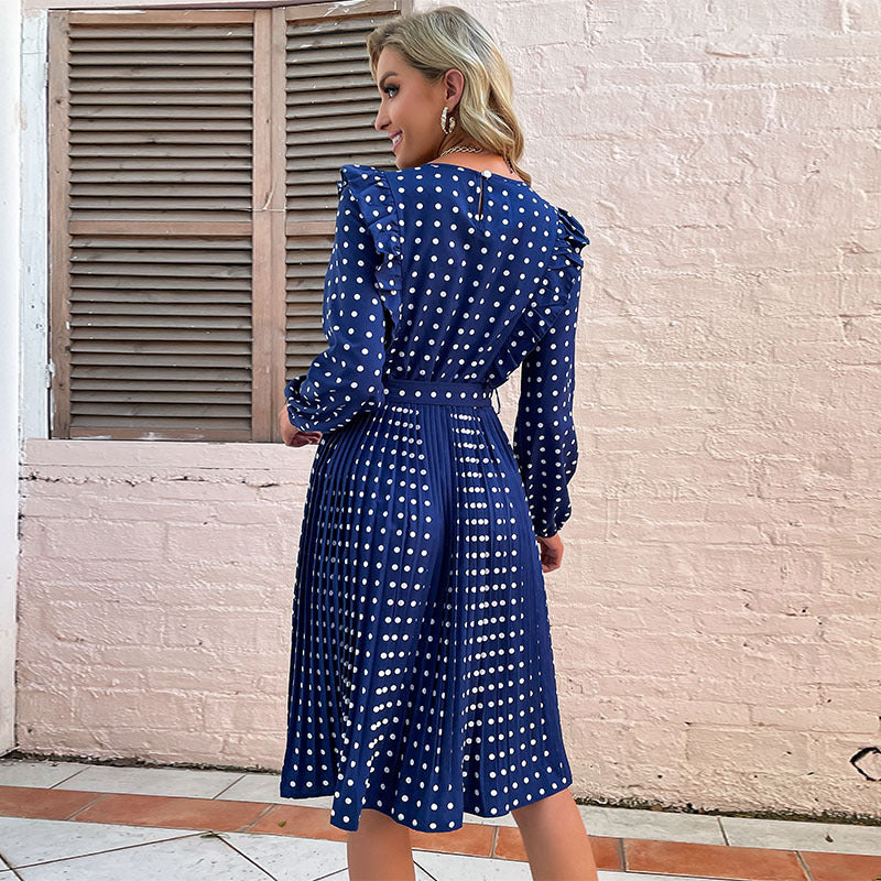 Damen Freizeitkleid mit Punkten und Taillengürtel