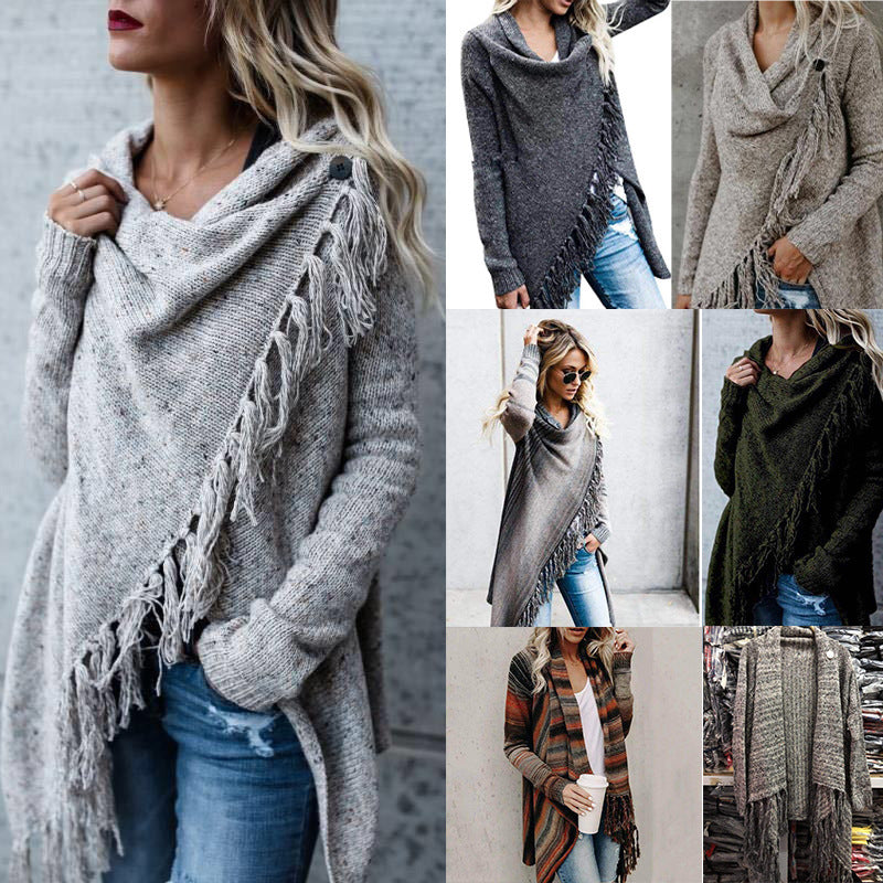 Damen Poncho mit Fransen Gemütlich Norvielle - Norvielle