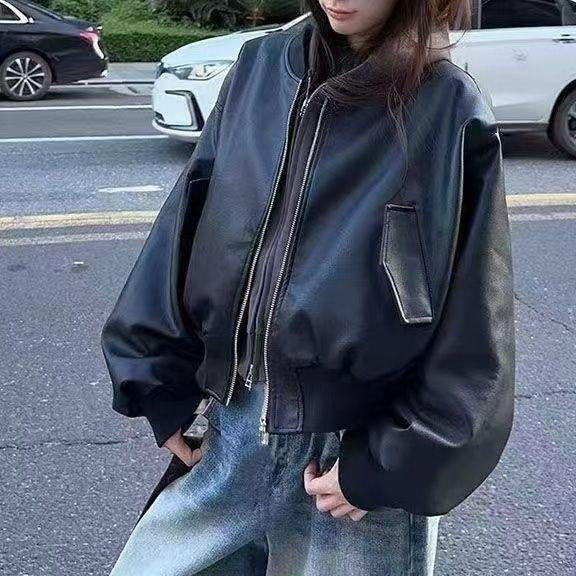 Damen Lederjacke Oversized Urban Norvielle