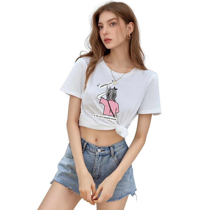 Damen Crop- mit Druck und Knotendetail