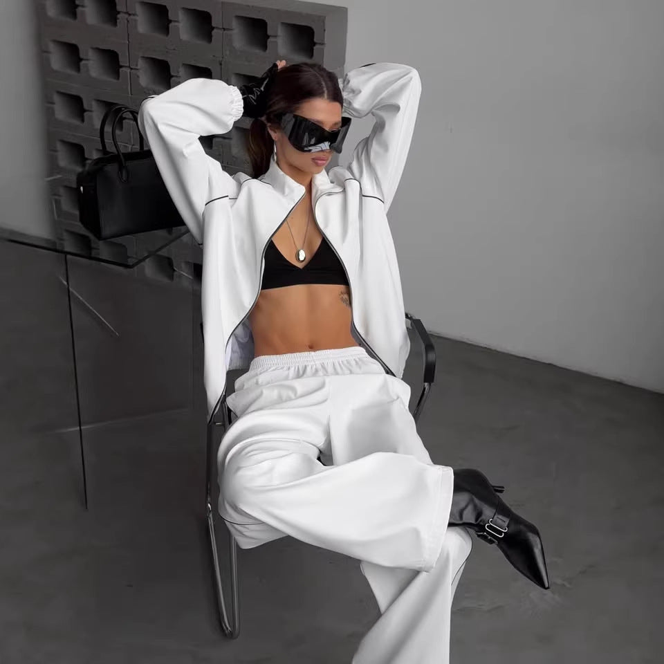 Damen Sportset Jacke Hose Reißverschluss Weite Bein Norvielle - Norvielle