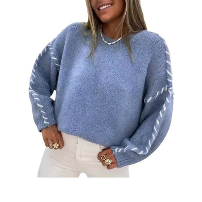 Damen Strickpullover Dekorative Nähte Norvielle