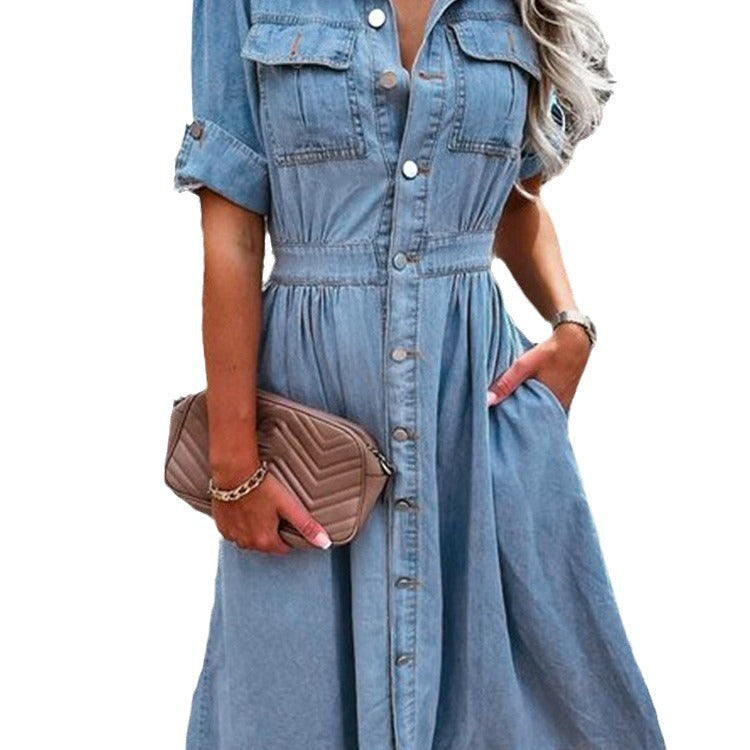 Damen Jeanskleid Mit Taschen Elegante Taillierung Norvielle