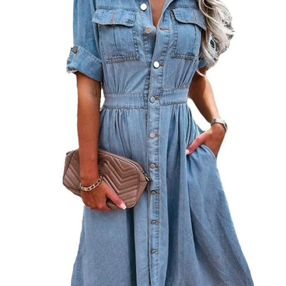 Damen Jeanskleid Mit Taschen Elegante Taillierung Norvielle