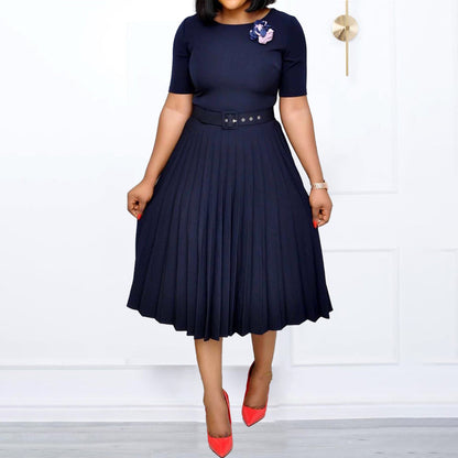Damen Plissiertes Kleid mit Taillengürtel Elegantes