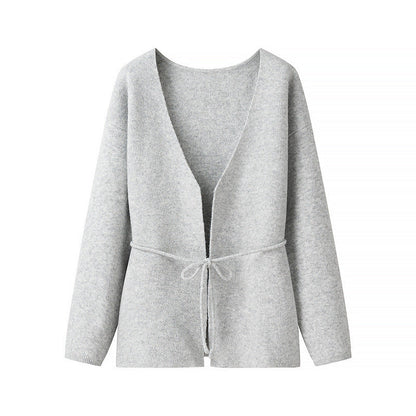 Damen Strickjacke Kuschelig Mit Bindegürtel Modern
