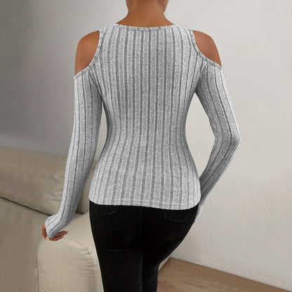 Damen Langarm- Strukturiert V-Ausschnitt Cut-Out-Details Norvielle
