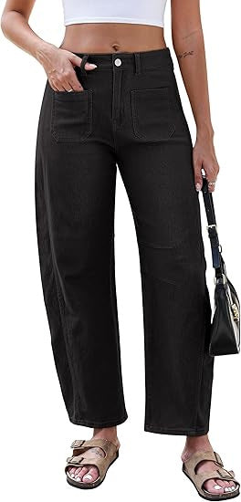 Damen Weite Jeans Hochtaillen Praktische Taschen Norvielle