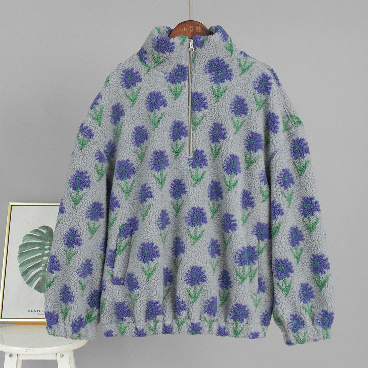 Damen Fleece-Pullover Floralmuster Hochkragen Norvielle