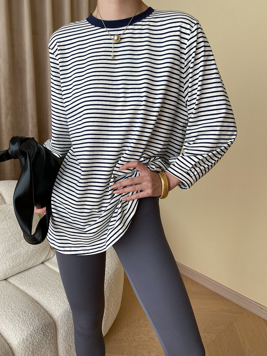 Damen Langarmshirt Gestreift Rundhalsausschnitt Bequem Norvielle