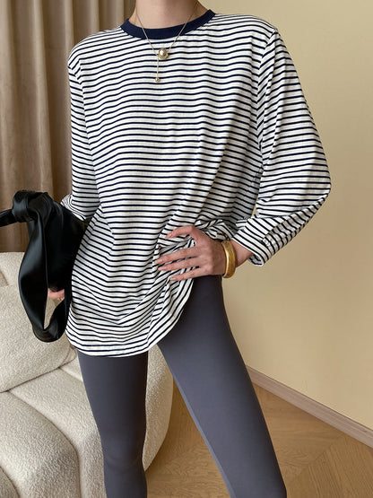 Damen Langarmshirt Gestreift Rundhalsausschnitt Bequem Norvielle