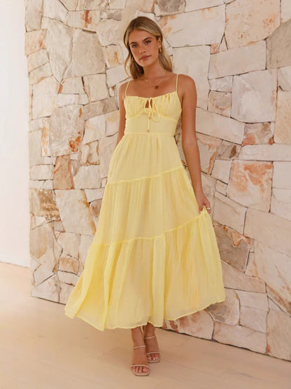 Damen Maxikleid Boho-Stil Voluminöser Rock Spaghettiträger Norvielle