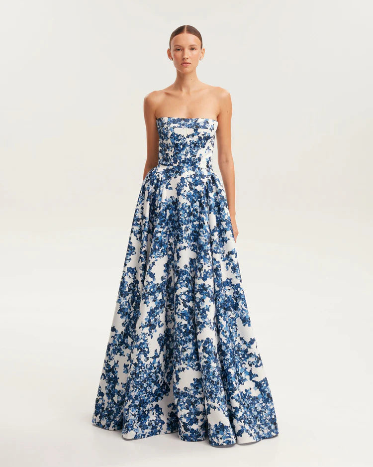 Damen Maxikleid Blütenmuster Schulterfrei Norvielle