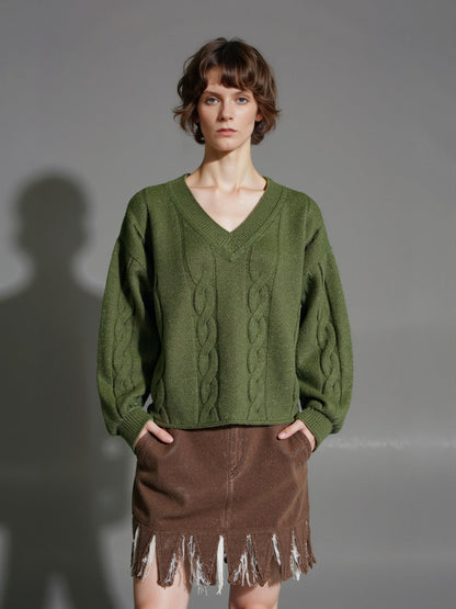 Damen Grobstrickpullover V-Ausschnitt Modern Norvielle