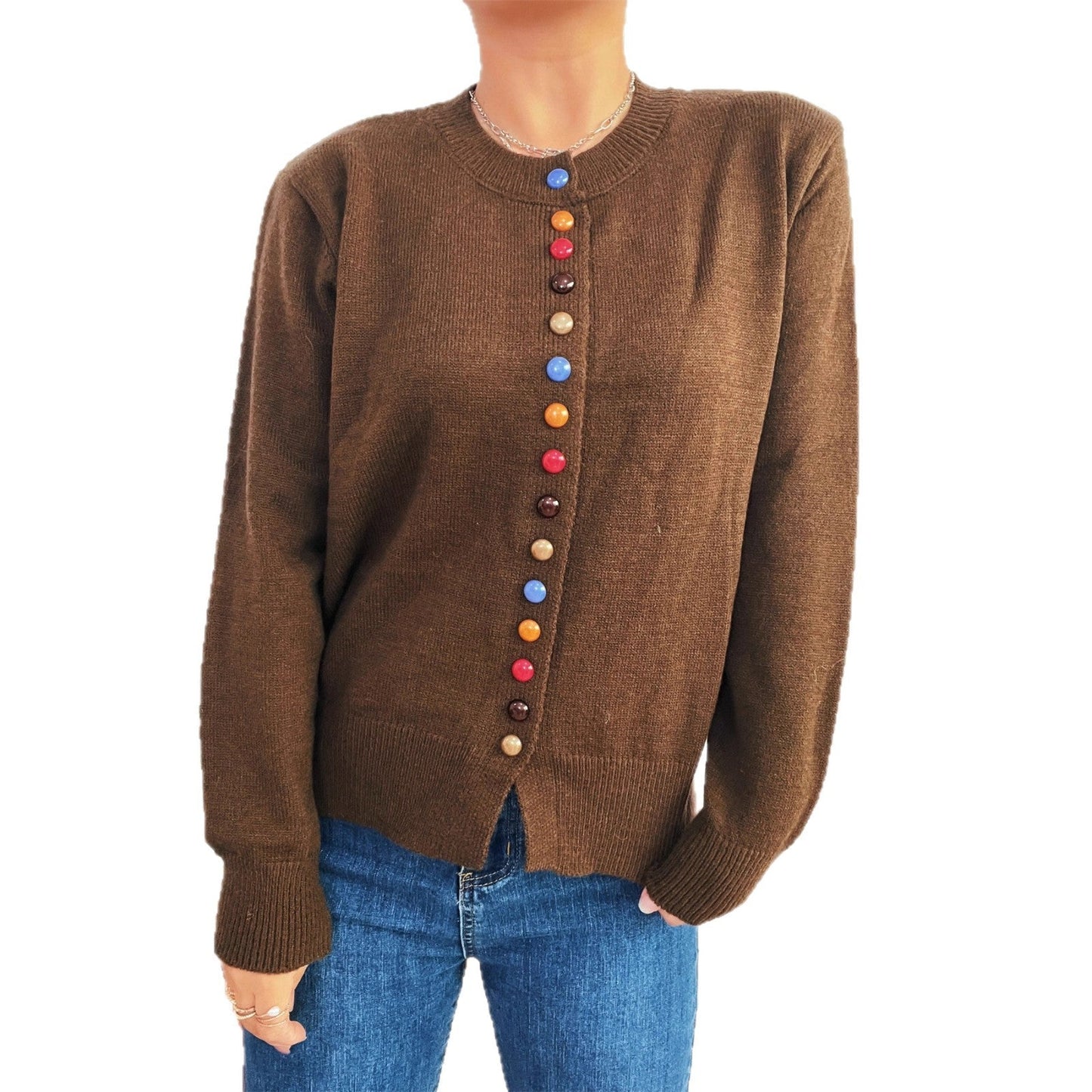 Damen Strickjacke Farbenfroh Mit Knöpfen Norvielle