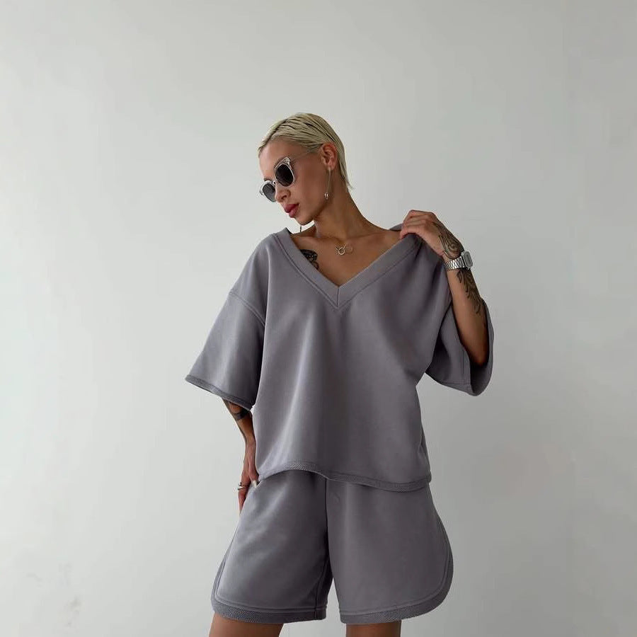 Damen Sport-Set Oversized Oberteil Bequeme Shorts