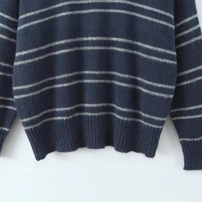 Damen Pullover Kontrastkragen Modern Streifen