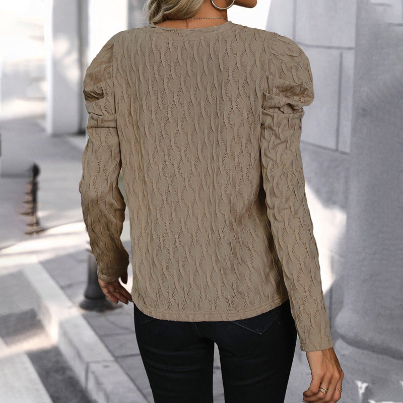 Damen Pullover Strukturiertes Wellenmuster Puffärmel Norvielle