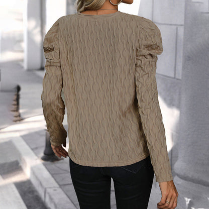 Damen Pullover Strukturiertes Wellenmuster Puffärmel Norvielle