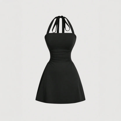 Damen Halterkleid Figurformend Drapierung Rückenschnürdesign