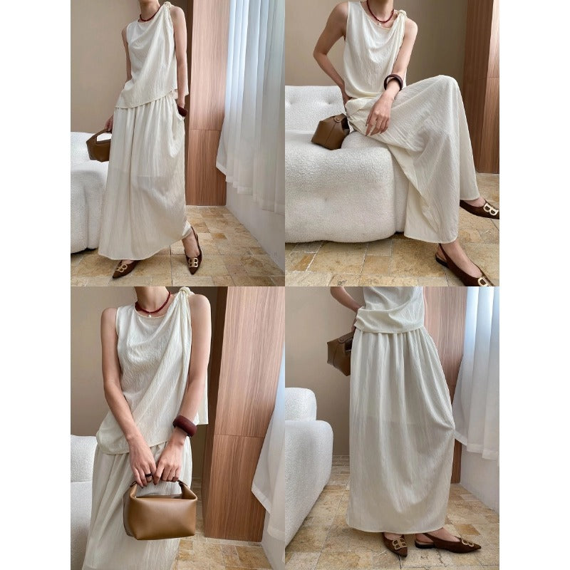 Damen Maxikleid Asymmetrischer Saum Fließender Stoff