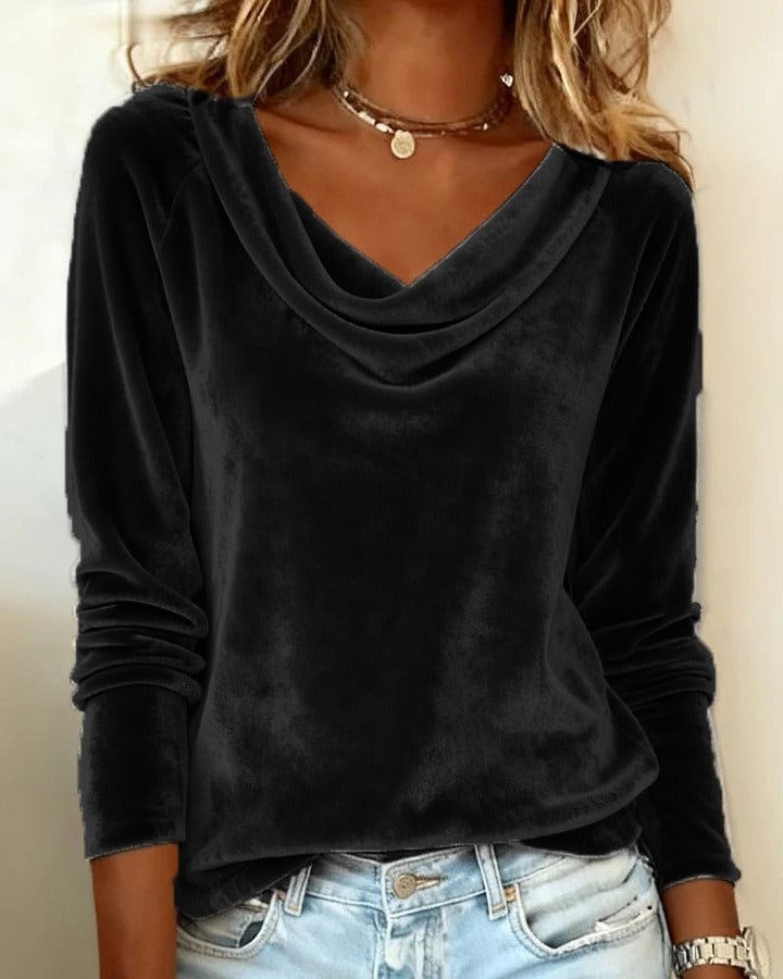 Damen Samt Pullover Elegantes Design Beige