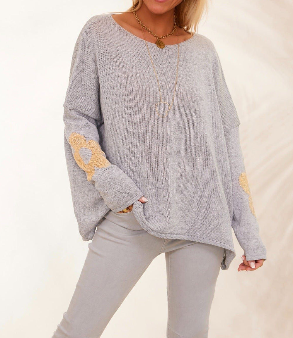 Damen Strickpullover mit Blumenapplikationen Norvielle