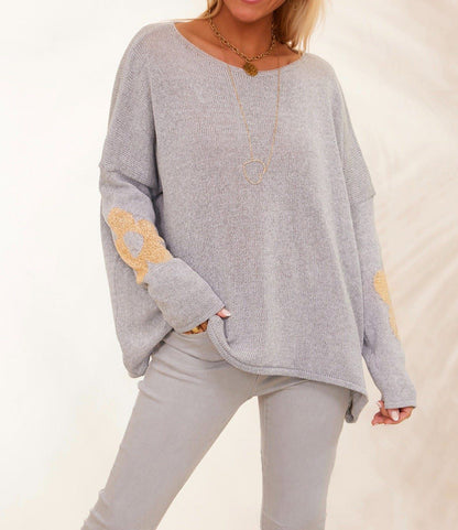 Damen Strickpullover mit Blumenapplikationen Norvielle