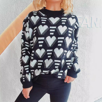 Damen Oversized-Pullover Herz-Muster Weich Norvielle