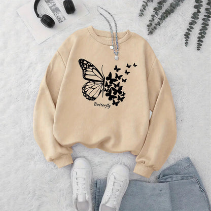 Damen Sweatshirt Schmetterlingsmotiv Lässig Grün