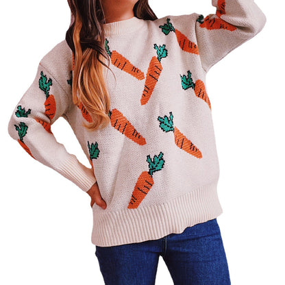 Damen Strickpullover Oversized Karottenmuster Norvielle