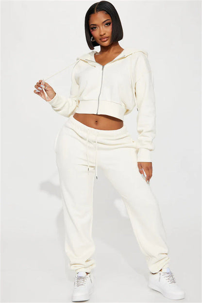 Damen Sweatset Cropped Hoodie Weite Hose Norvielle