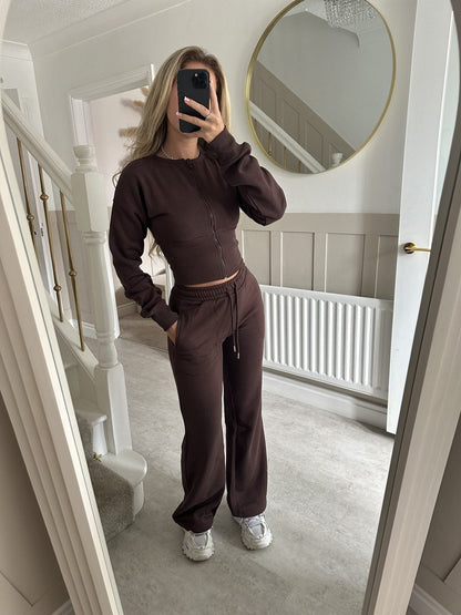 Damen Cropped Hoodie Jogginghose Set Elastischer Bund Norvielle