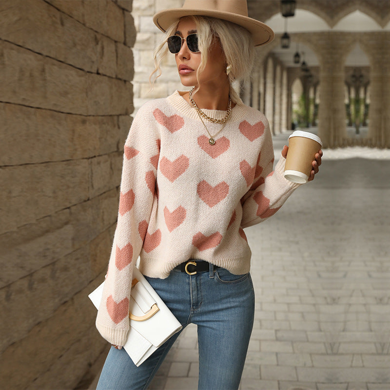 Damen Pullover Herzmuster Lässiger Schnitt Norvielle