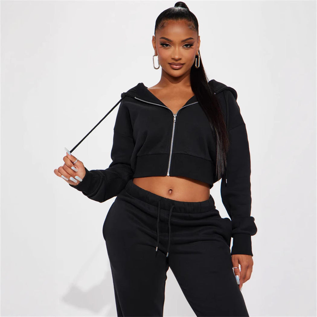 Damen Sweatset Cropped Hoodie Weite Hose Norvielle