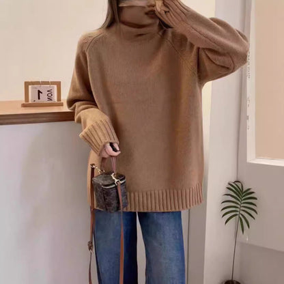 Damen Grobstrickpullover Stehkragen Seitenschlitzen Norvielle